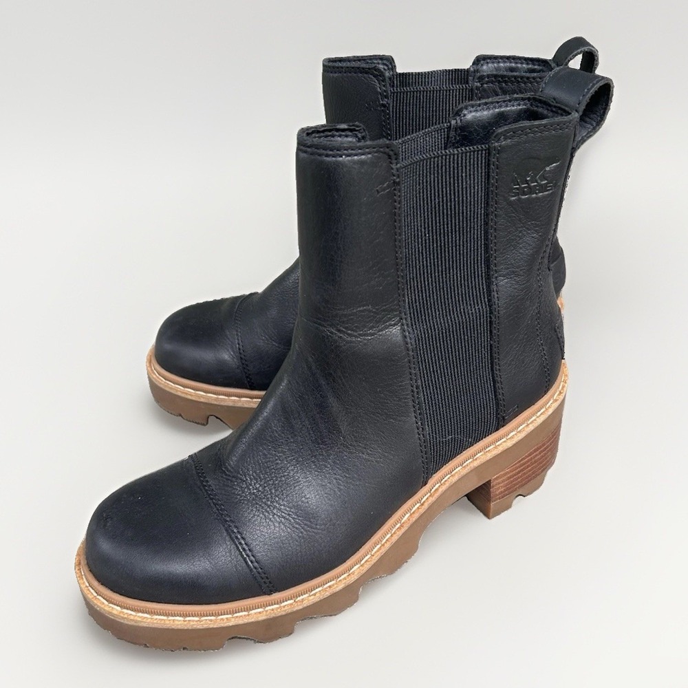 Sorel Lennox Chelsea Black Leather Waterproof Ankle Boots Womens 8.5 LL3853-010